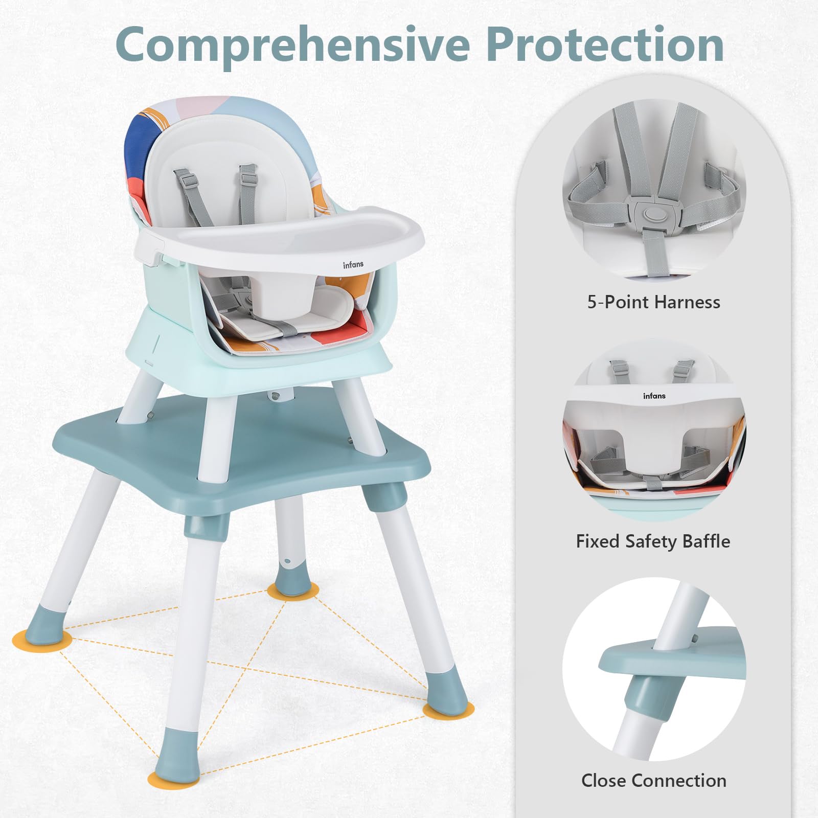 INFANS 8 in 1 Baby High Chair, Convertible Highchair for Babies and Toddlers, Infant Dining Booster Seat, Kids Stool Table Chair Set