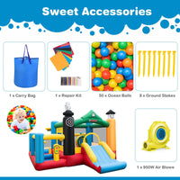 INFANS Inflatable Bounce House, Train Theme Kids Jumping Castle, Inflatable Obstacle Course with 950W Blower