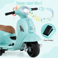 INFANS Licensed Vespa Kids Motorcycle, 6V Battery Powered Motorbike for Toddlers with Training Wheels, Horn, LED Lights