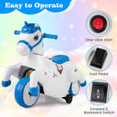 INFANS 2 in 1 Ride on Motorcycle and Horse, Unicorn 6V Battery Powered Ride on Toy with Up & Down Function, Kids Electric Vehicle