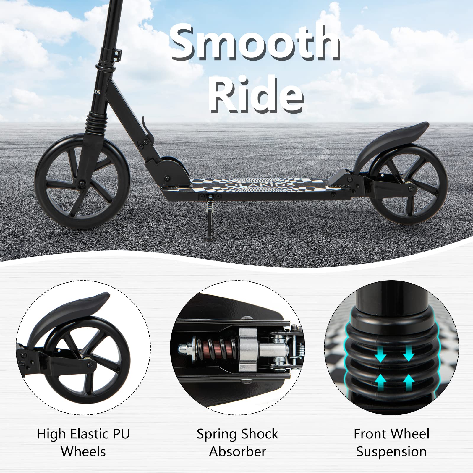 INFANS Kick Scooter for Adults Teens, Big Wheels Foldable Scooter  Ages 10+ Kids Youth