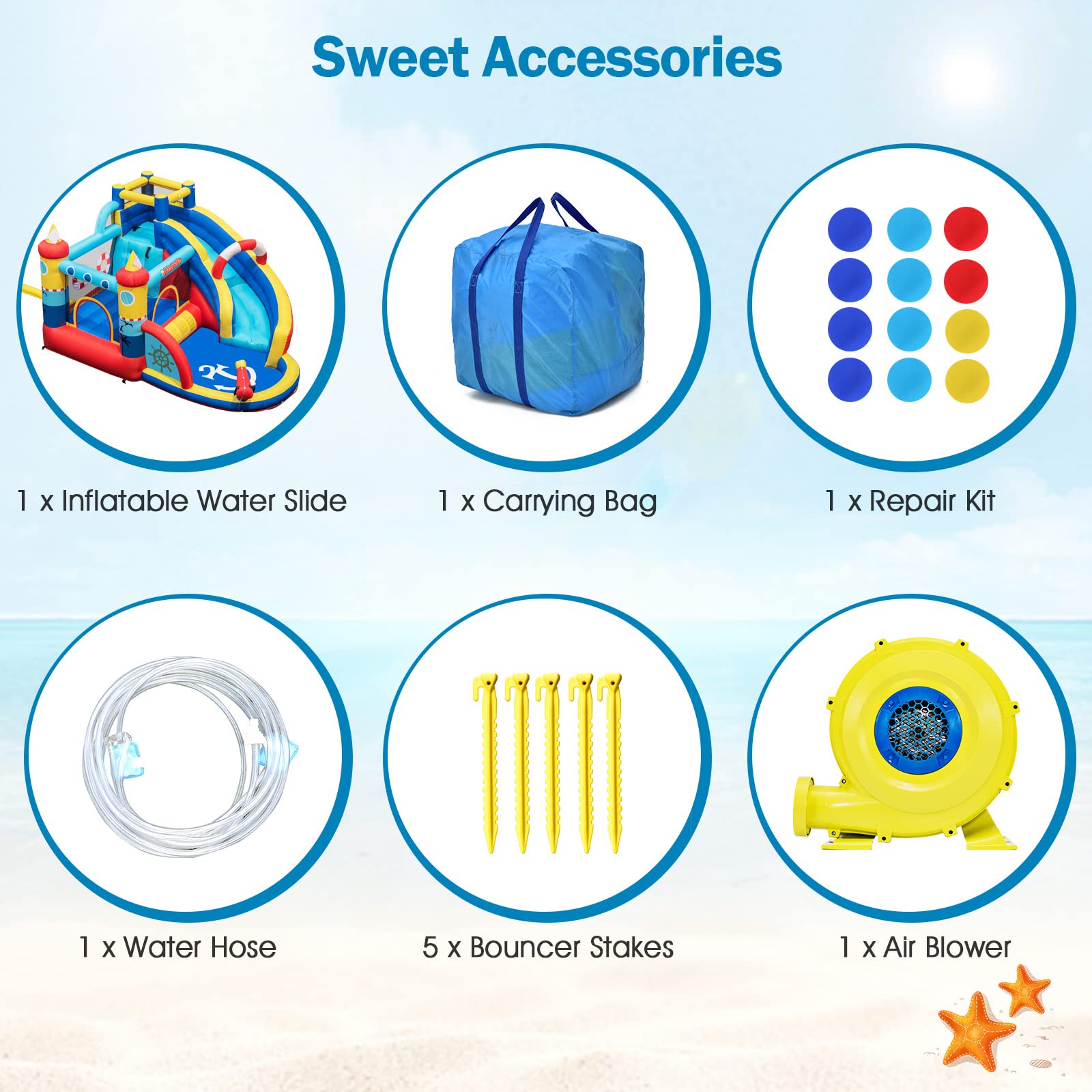 INFANS Inflatable Water Slides, Nautical Themed Bouncy House with Splash Pool,  Water Gun, Outdoor Jumping Castle (with Air Blower)