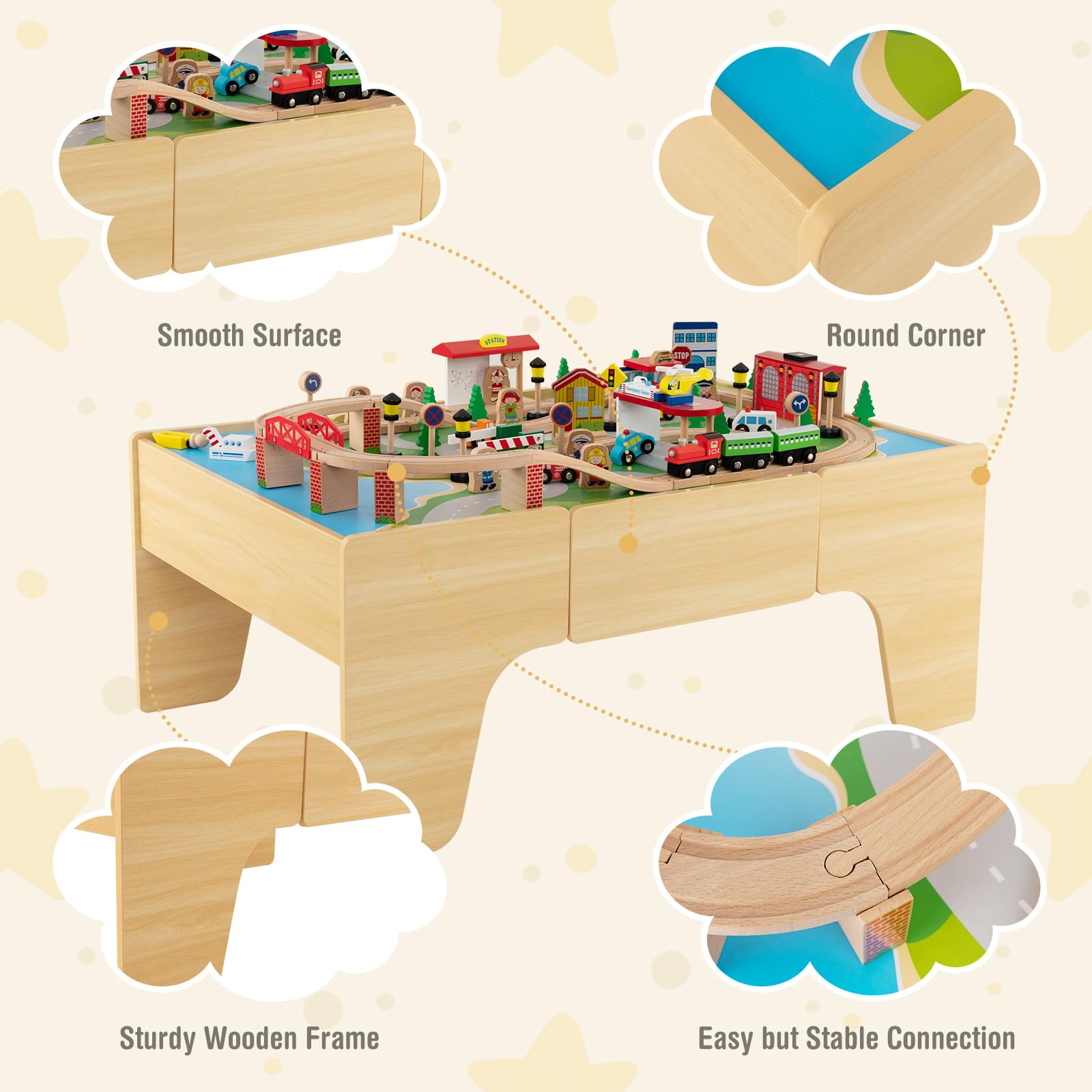 80 Pieces Wooden Kids Activity Toy Table Playset with Reversible Detachable Tabletop