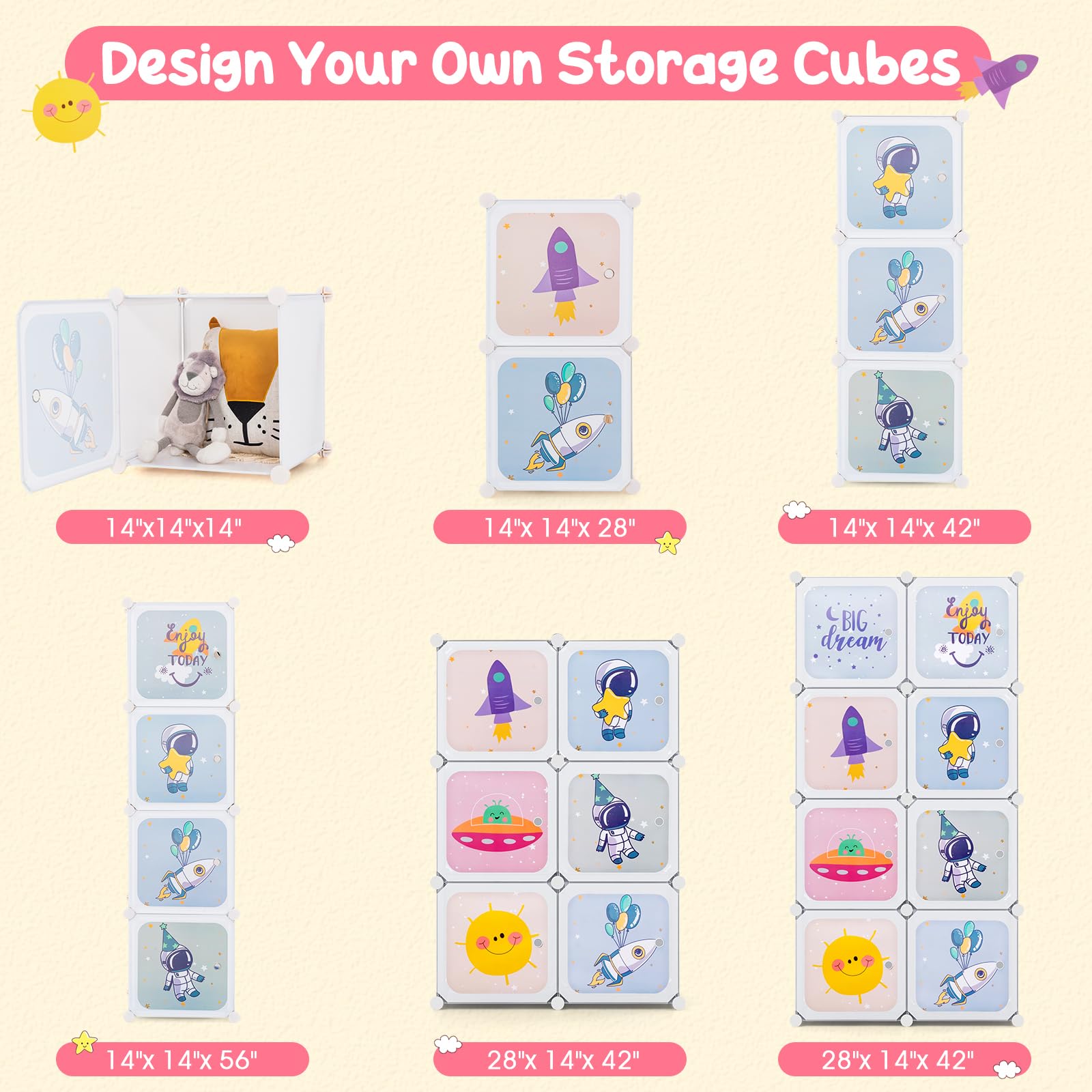 INFANS Children Wardrobe, Kid Closet, Cute for Kids Bedroom Nursery Armoire with 8 Cube, Kid Clothes Storage Organizer
