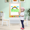 INFANS 3 in 1 Kids Art Table and Chair Set, Toddler Craft Play Wood Activity Desk with 2 Chairs Storage Canvas Bins