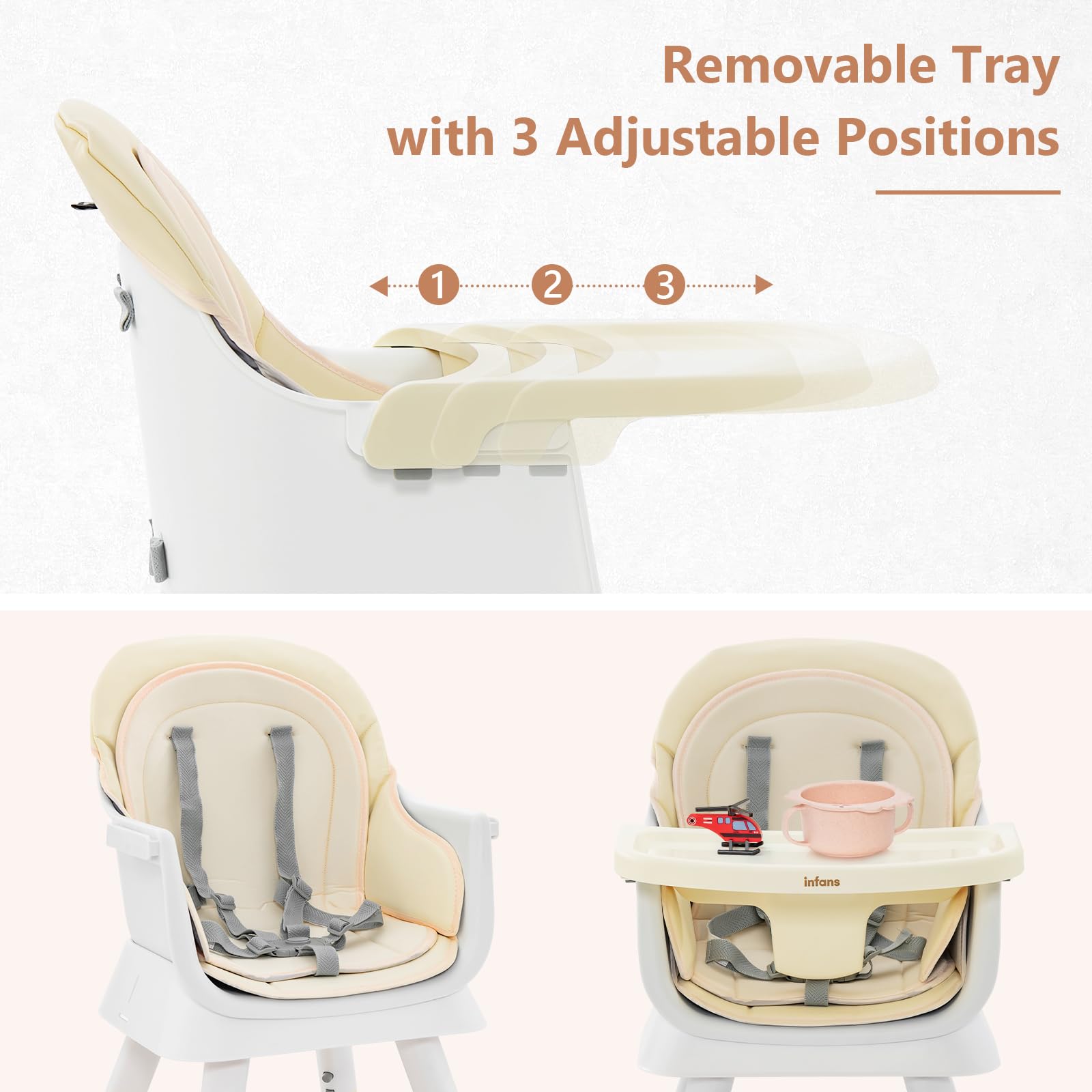 INFANS 8 in 1 Baby High Chair, Convertible Highchair for Babies and Toddlers, Infant Dining Booster Seat, Kids Stool Table Chair Set