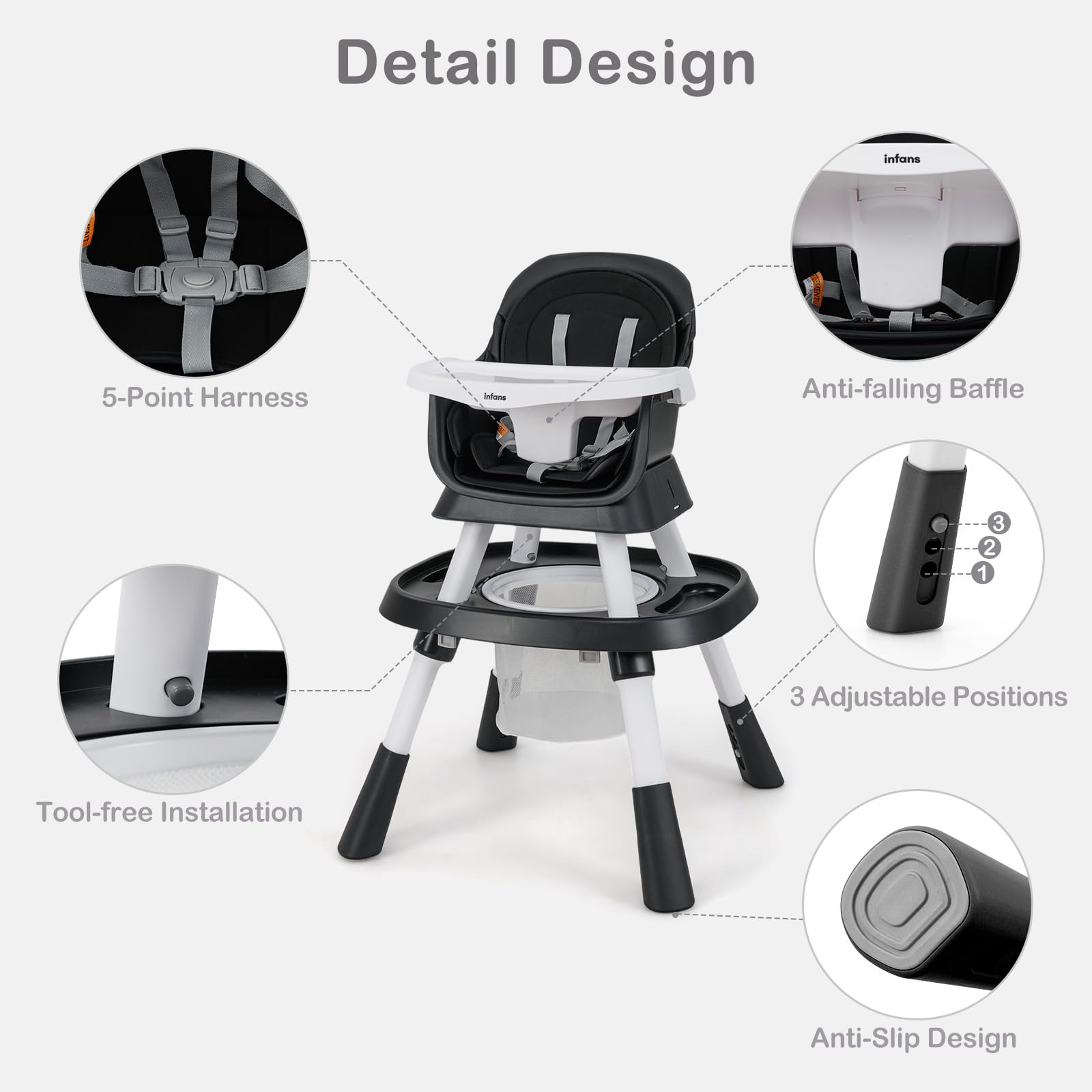 INFANS 9 in 1 High Chair, Convertible Baby Highchair, Table and Chair Set Building Block Infant Dining Booster Seat