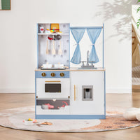 INFANS Kid Kitchen Playset, Toddler Wooden Pretend Cooking Set with Realistic Light & Sound, Stove, Microwave