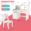 INFANS Kids Vanity, Princess Makeup Desk and Chair Set with Lights Mirror, Pretend Play Vanity Set for Toddler Girls