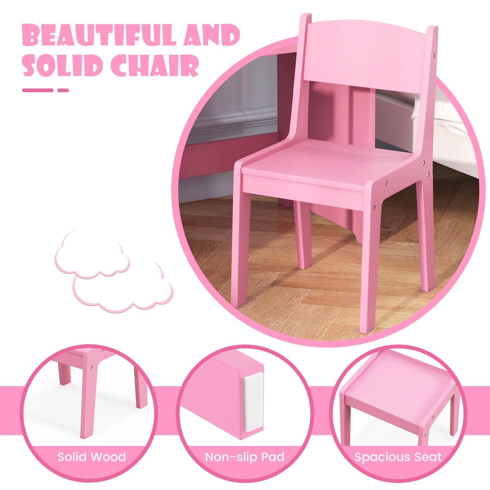 INFANS Kids Vanity, Princess Makeup Desk and Chair Set with Lights Mirror, Pretend Play Vanity Set for Toddler Girls