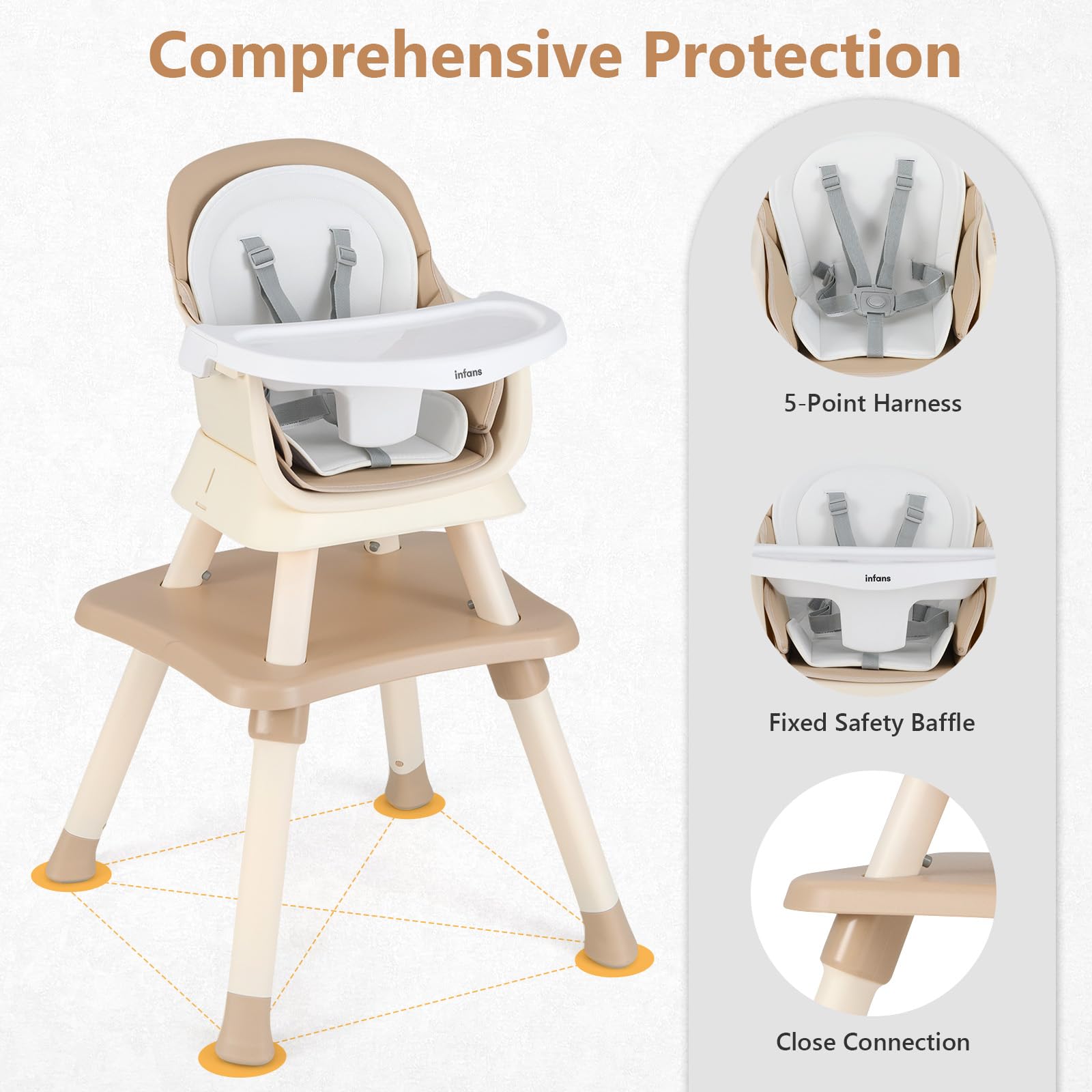 INFANS 8 in 1 Baby High Chair, Convertible Highchair for Babies and Toddlers, Infant Dining Booster Seat, Kids Stool Table Chair Set