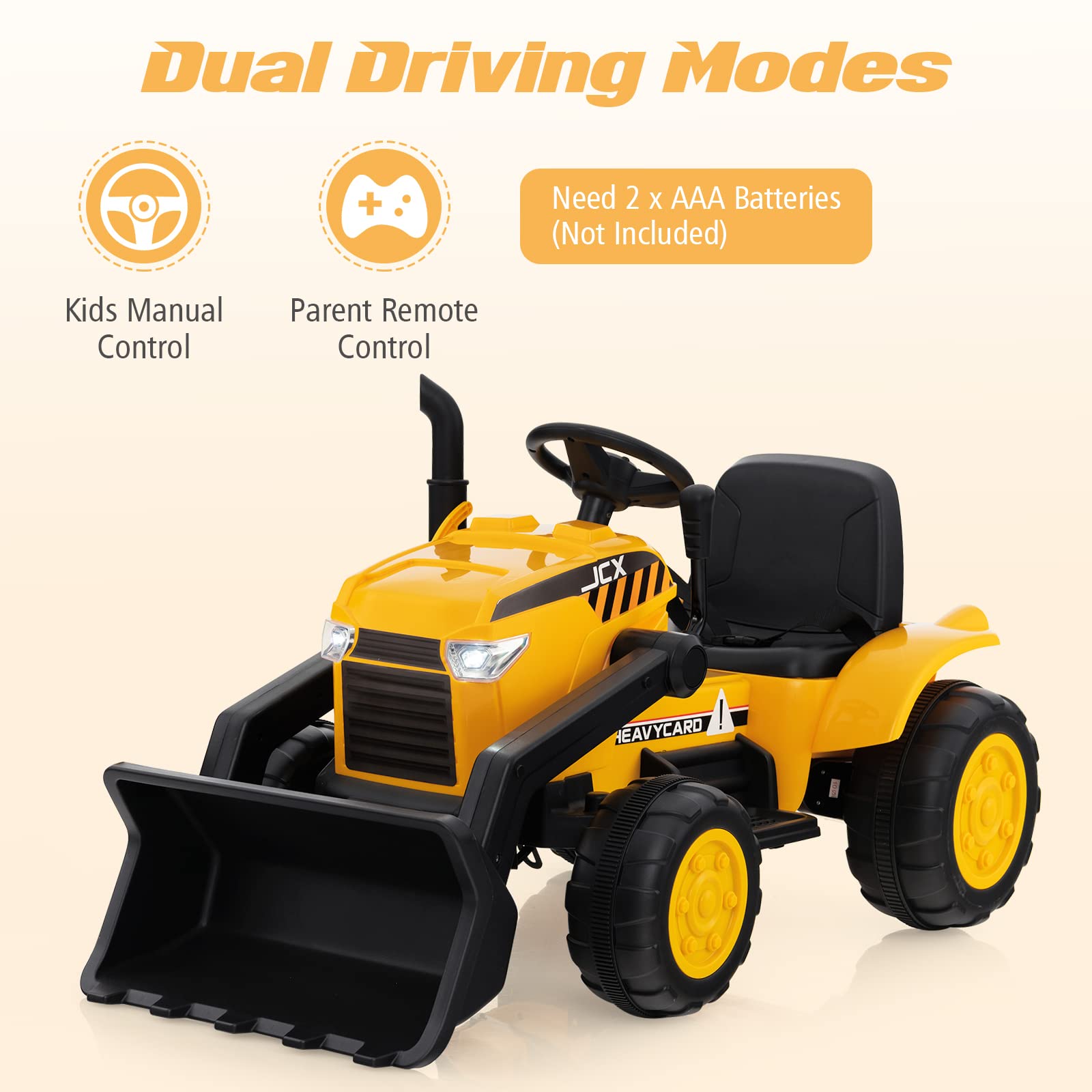 INFANS Kids Ride on Car, 12V Electric Excavator Vehicle Construction Truck, Toddlers Battery Powered Bulldozer Tractor