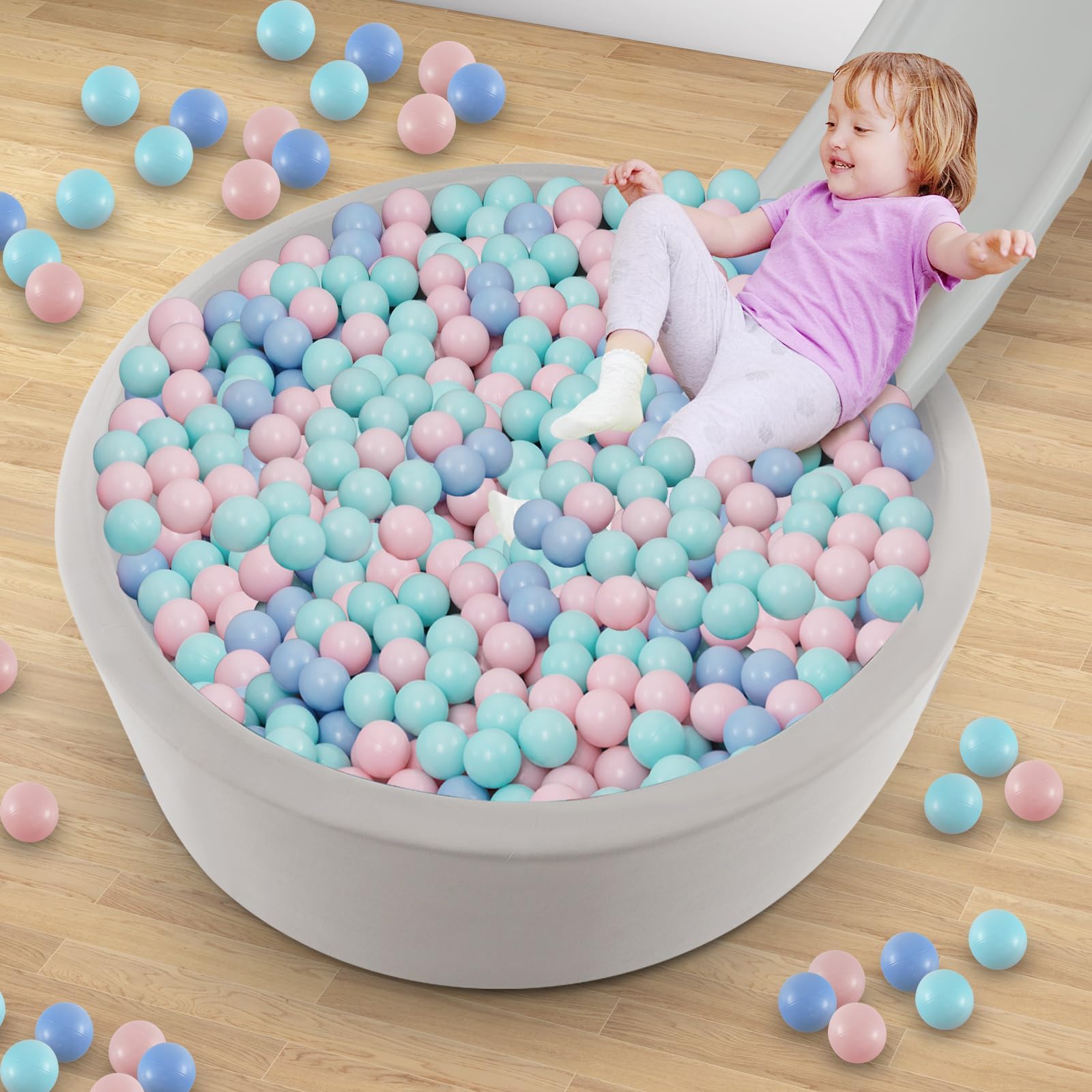 INFANS Foam Ball Pit for Toddlers with 200 Balls, 36"x 12" Large Round Ball Pool Playpen with Soft Memory Sponge Pad, BPA Free