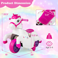 INFANS 2 in 1 Ride on Motorcycle and Horse, Unicorn 6V Battery Powered Ride on Toy with Up & Down Function, Kids Electric Vehicle