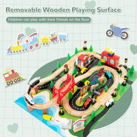 INFANS Train Table, 80 Pieces Wooden Kids Activity Toy Table Playset with Reversible Detachable Tabletop