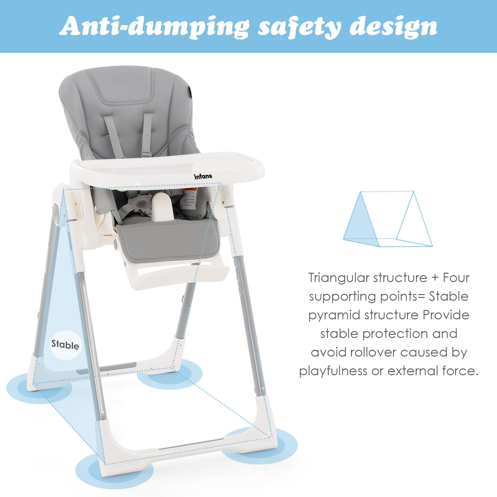 INFANS Foldable High Chair for Babies & Toddlers with Multiple Adjustable Backrest, Footrest and Seat Height
