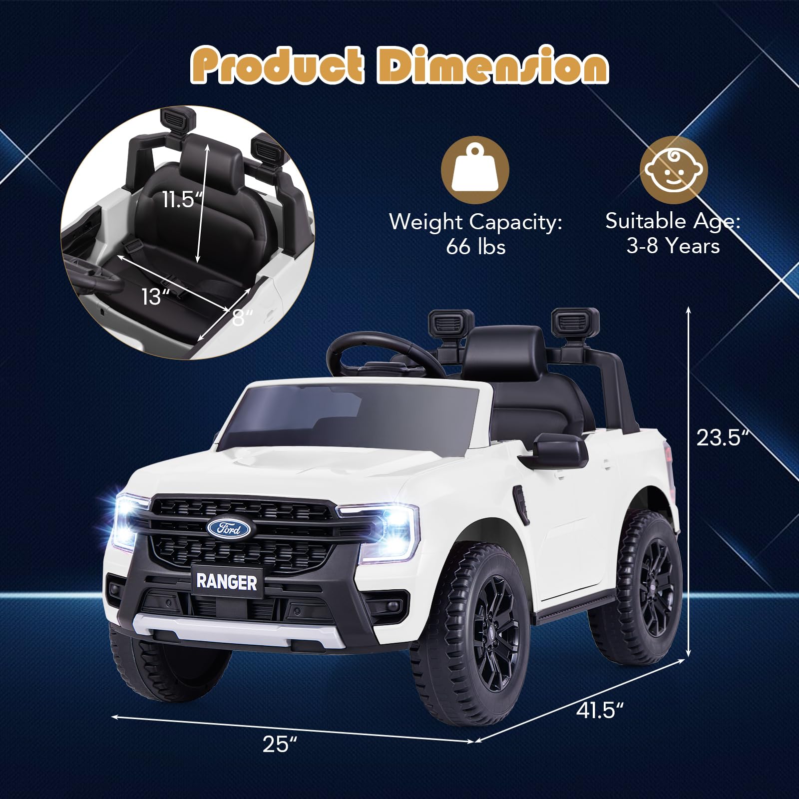 INFANS Licensed Ford Ranger Ride on Pickup Truck by INFANS, 12V Battery Powered Electric Vehicle for Kids with Remote Control