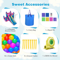 INFANS Inflatable Bounce House, Kids Pink Jumping Castle with Slide, Ball Pit, Climbing Wall, Basketball Rim