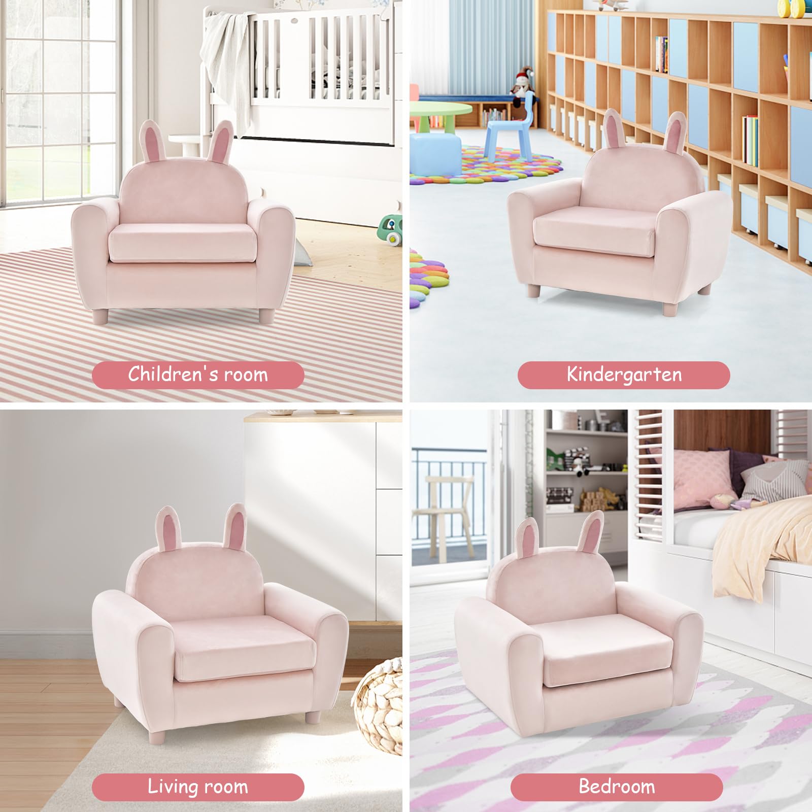 INFANS Kids Sofa, Children Armrest Chair with Sturdy Wood Construction and Dutch Velvet