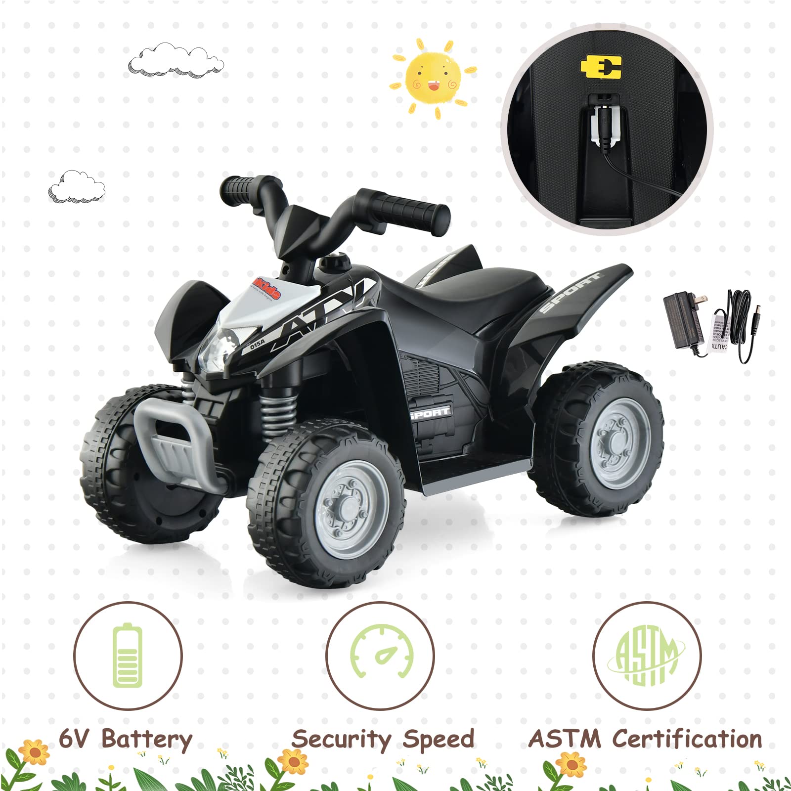 Infans Kids Ride on ATV, 6V Electric Vehicle for Toddlers, 4 Wheeler Battery Powered Motorized Quad Toy Car