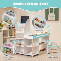 INFANS Kids Grocery Store Playset, Wooden Pretend Play Supermarket with LED Lights, Market Stand Toy
