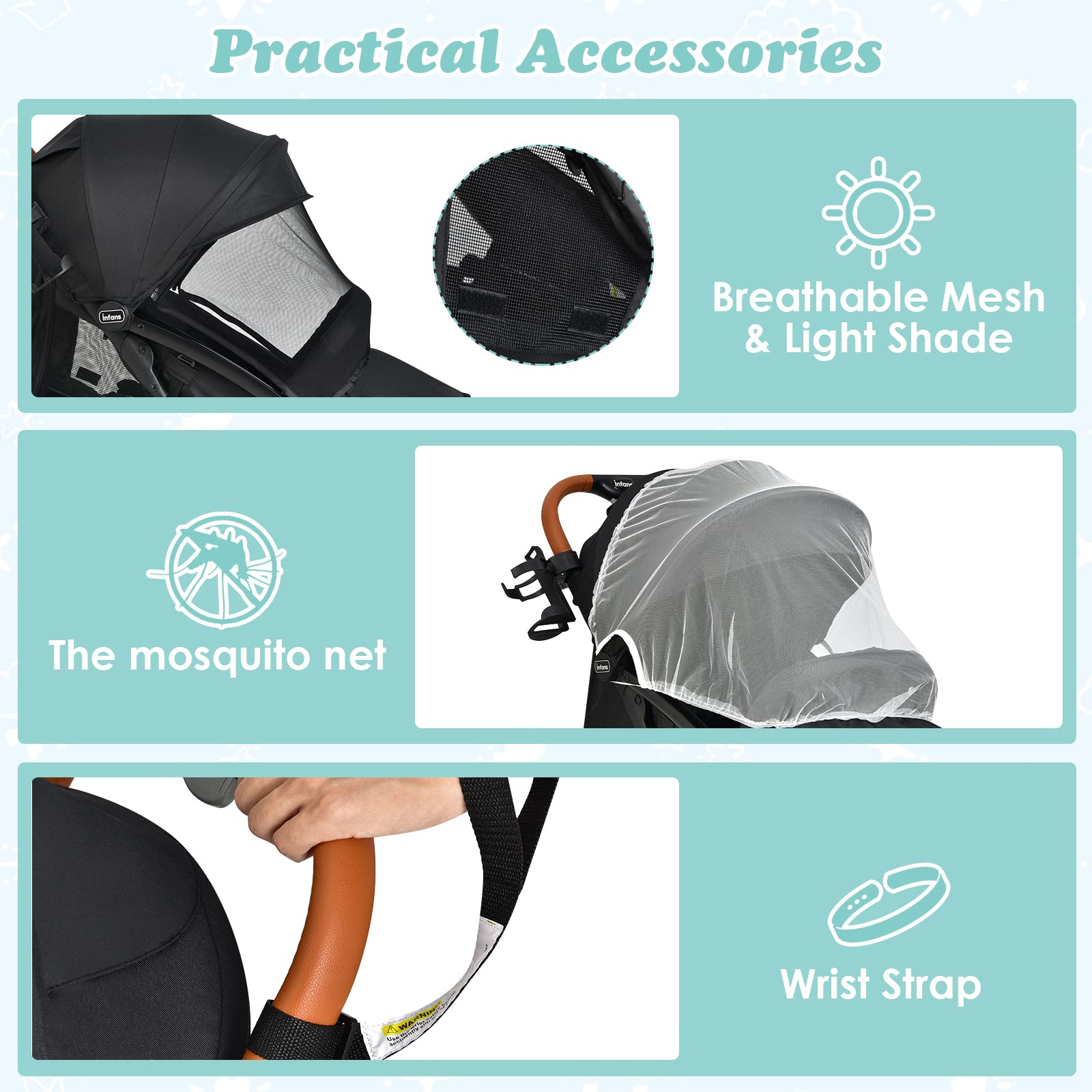 INFANS Lightweight Baby Stroller for 0-36 Month, Compact Stroller with One-Hand Fold, Travel Stroller for Airplane