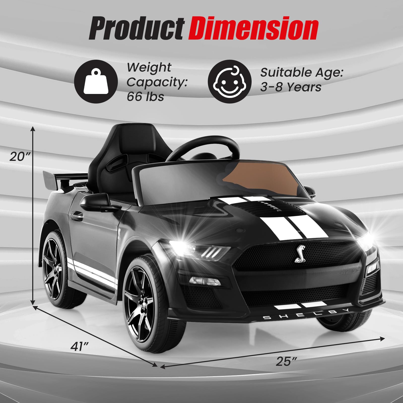 Licensed Ford Mustang GT500 Ride on Car for Kids by INFANS, Battery Powered Electric Vehicle with Remote Control, 37-96 months