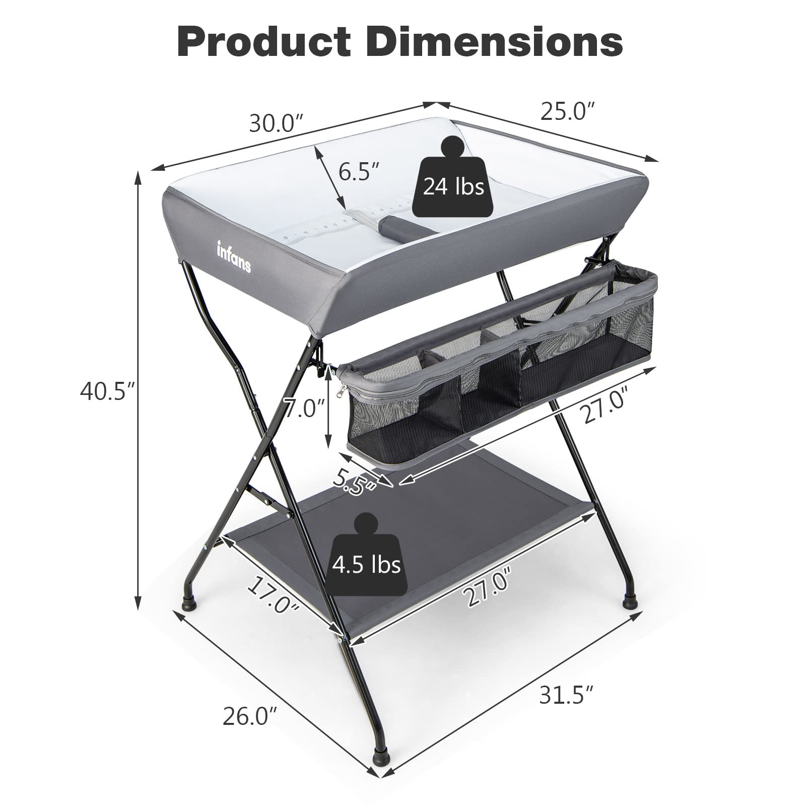 INFANS Baby Changing Table, Folding Diaper Station Portable Nursery Organizer with Safety Belt and Storage Racks