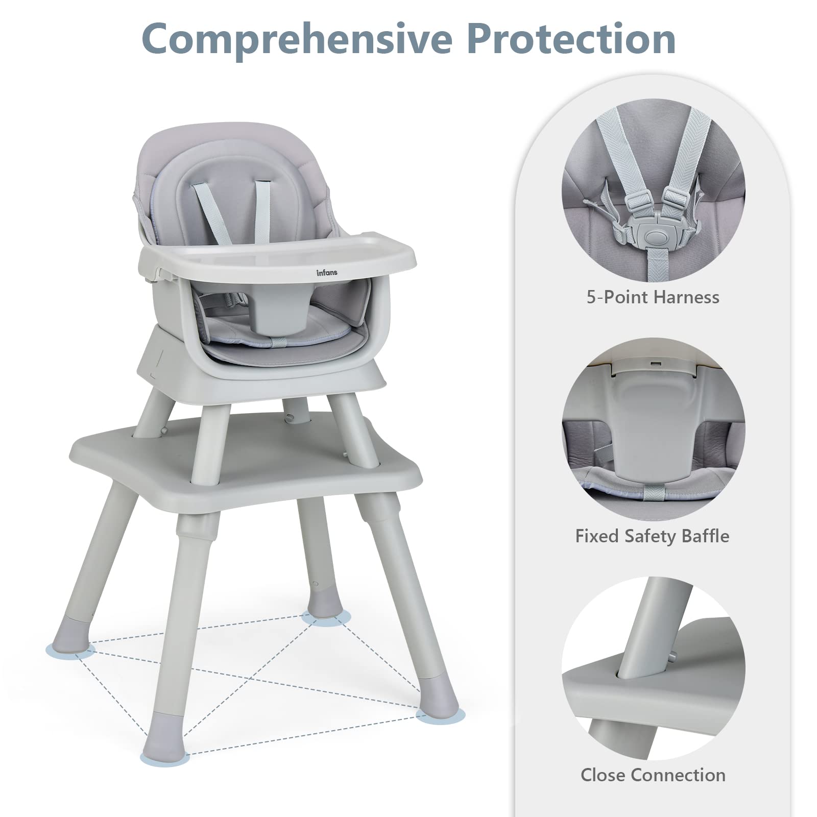 INFANS 8 in 1 Baby High Chair, Convertible Highchair for Babies and Toddlers, Infant Dining Booster Seat, Kids Stool Table Chair Set
