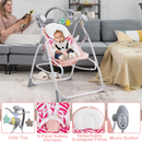 INFANS 2 in 1 Baby Swing and Bouncer for Infants, Portable Newborn Rocker with 5 Speed Sway Music Timing 2 Toys Remote Control, Easy Fold, Compact Electric Baby Swing for 0-6 Months Boy Girl INFANS