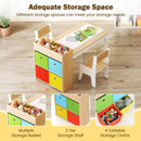 INFANS Kids Table and Chair Set, Toddler Art Craft Play Wood Activity Desk with 2 Chairs 4 Storage Canvas Bins Paper Roll