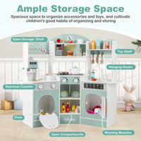 INFANS Corner Kids Kitchen Playset, Toddler Wooden Pretend Cooking Set with Lights Sounds Coffee Machine Washing Machine