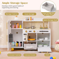 INFANS Kids Kitchen Playset, Toddler Wooden Pretend Cooking Toy Set with Acrylic Drawing Board Ice Machine Dishwasher