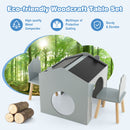 INFANS Kids Table and Chair Set, Wood Multi Activity Table with Blackboard for Toddler Playing Drawing Reading Arts Crafts
