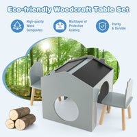 INFANS Kids Table and Chair Set, Wood Multi Activity Table with Blackboard for Toddler Playing Drawing Reading Arts Crafts