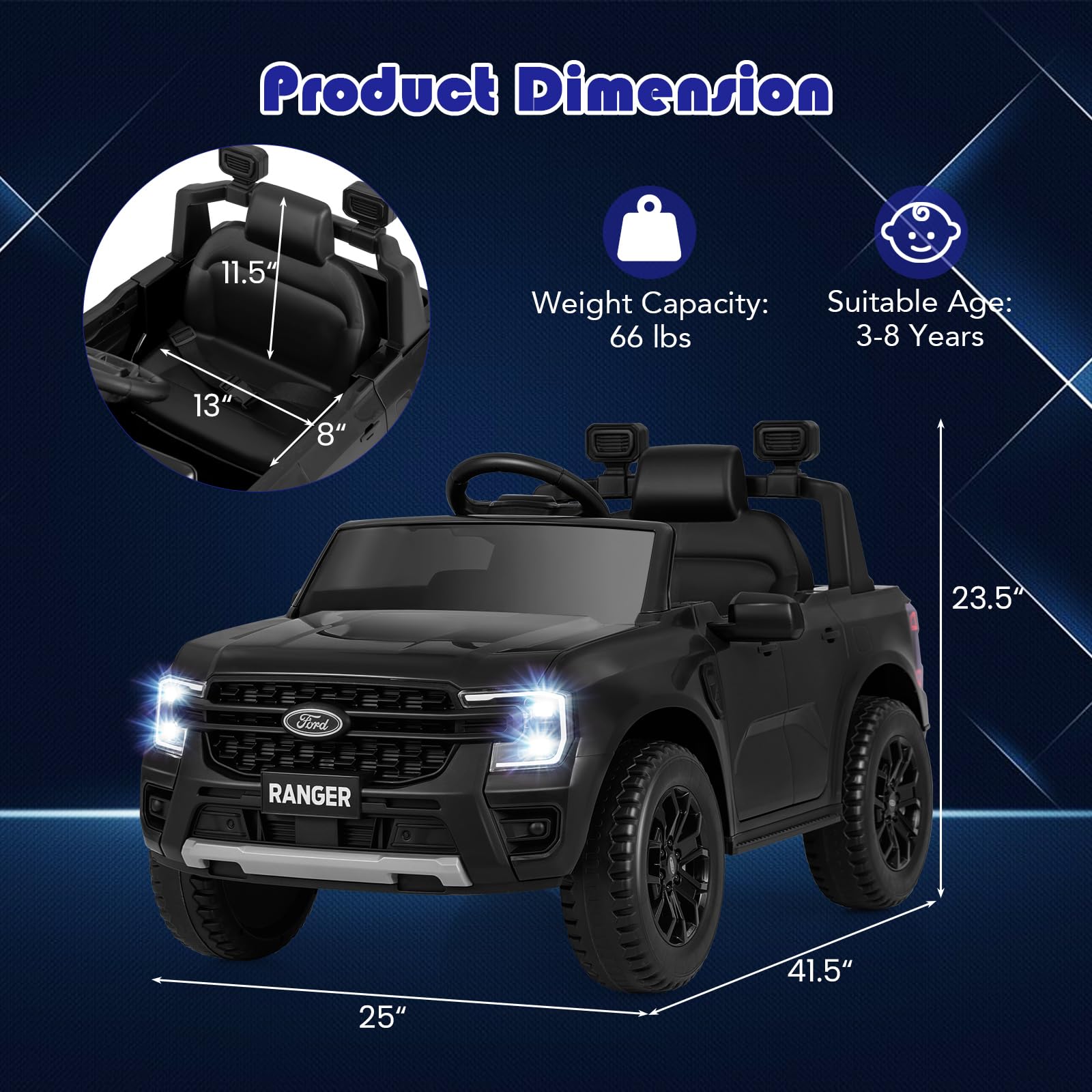 INFANS Licensed Ford Ranger Ride on Pickup Truck by INFANS, 12V Battery Powered Electric Vehicle for Kids with Remote Control