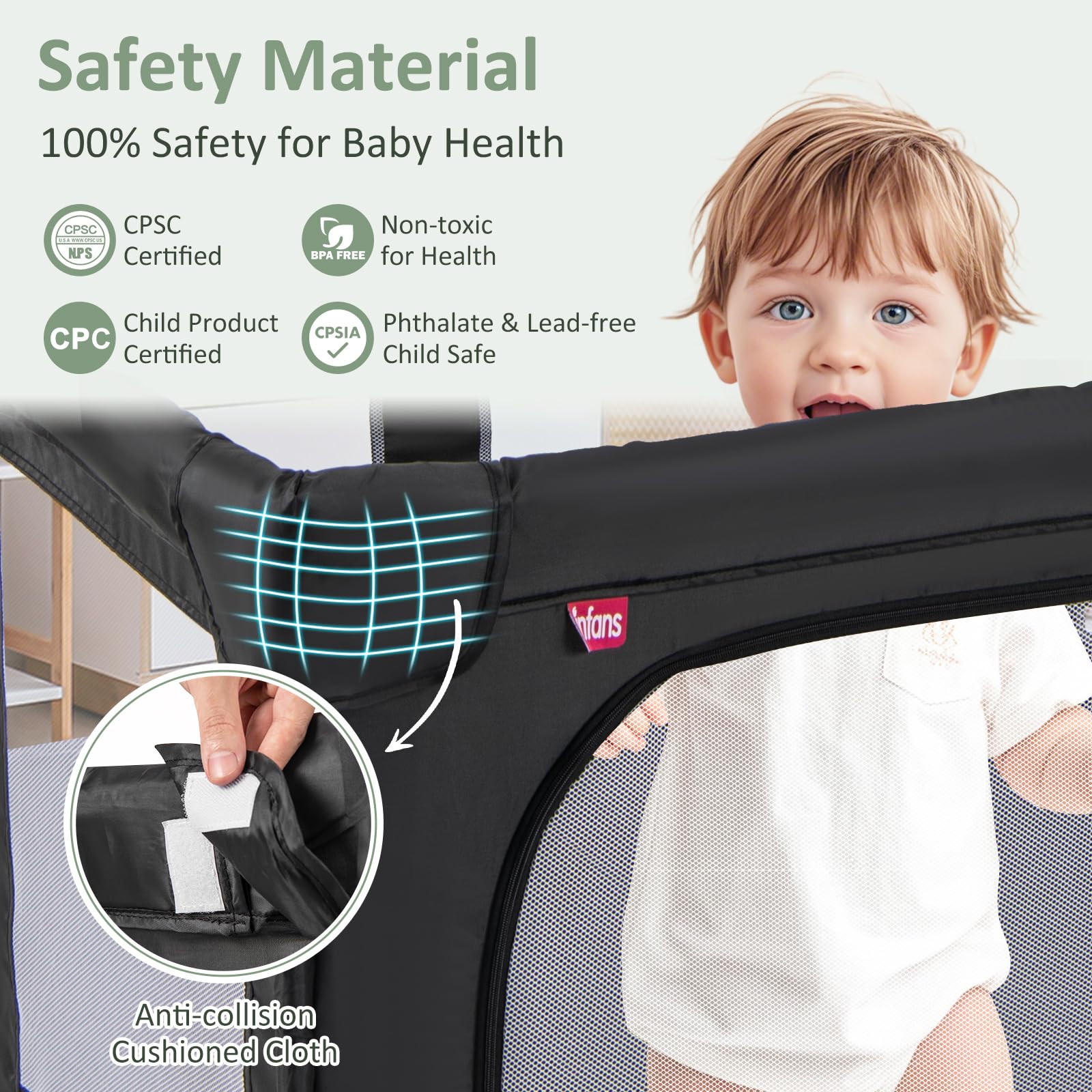 INFANS Foldable Baby Playpen with Mat, Large Baby Play Yard for Infant with 50 Ocean Balls, Fence Toddler Activity Center