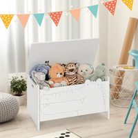 INFANS Wooden Toy Chest , Wide Kids Toy Box Storage Space with Safety Hinge and Handles INFANS