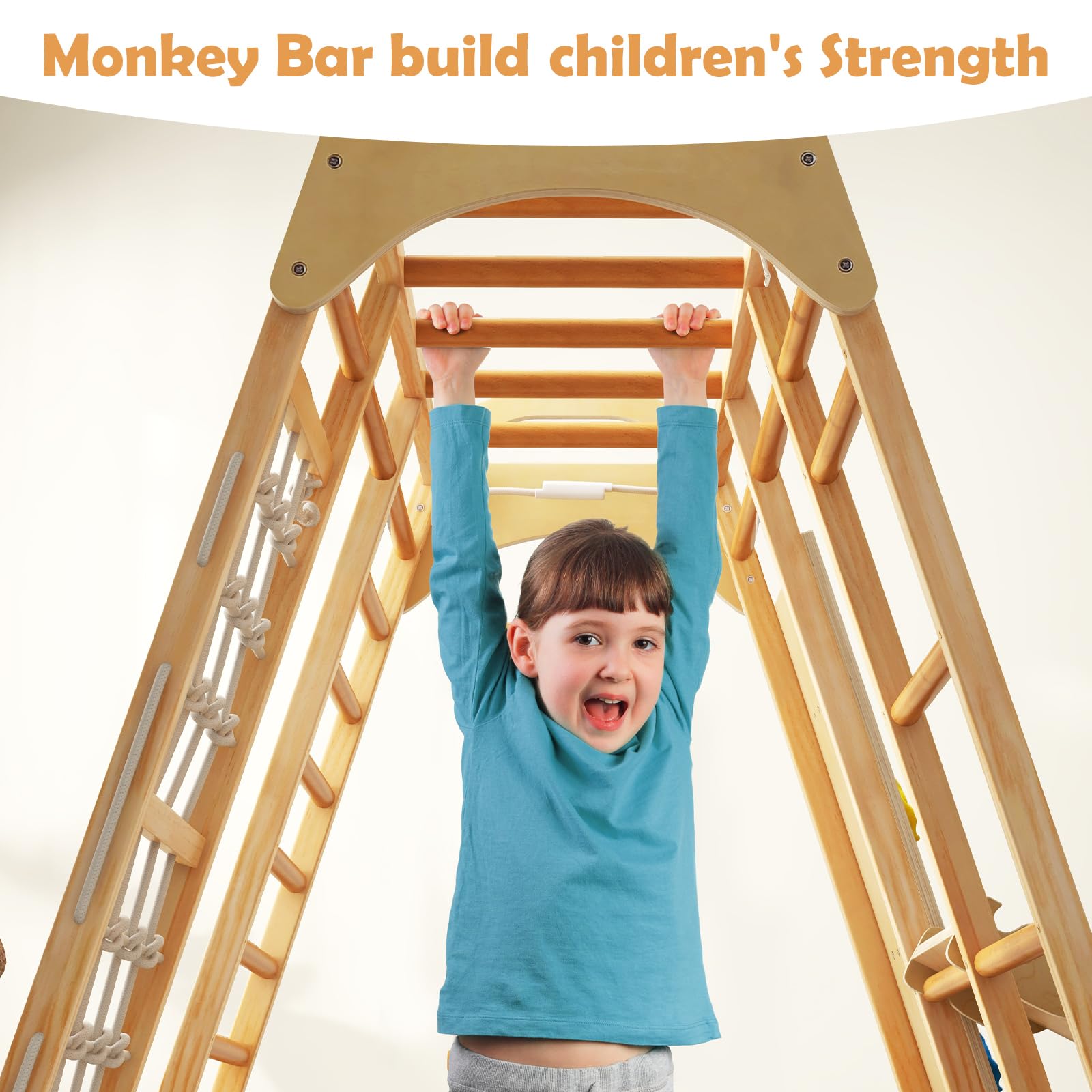 INFANS 8 in 1 Climbing Toys for Toddlers, Kids Wood Montessori Climber Playset, Indoor Playground Jungle Gym