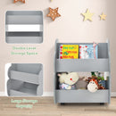 INFANS Kids Bookshelf with Wheels, Wooden Bookcase Toy Storage Cabinet Organizer Holder