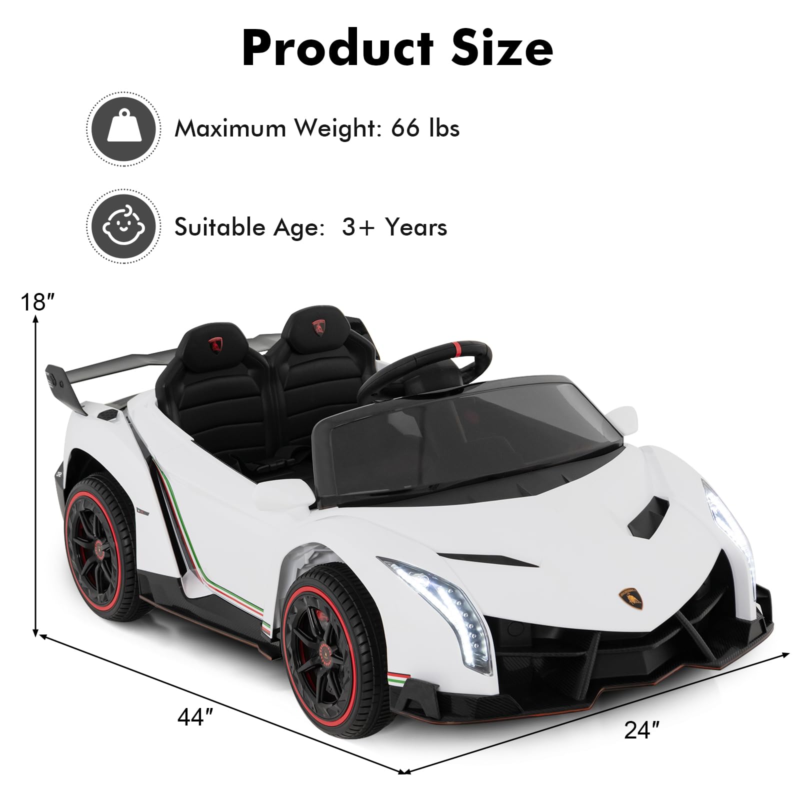 INFANS 2 Seater Kids Ride on Car, 12V 4WD Licensed Lamborghini Veneno Powered Electric Vehicle with Rocking Mode, Remote Control