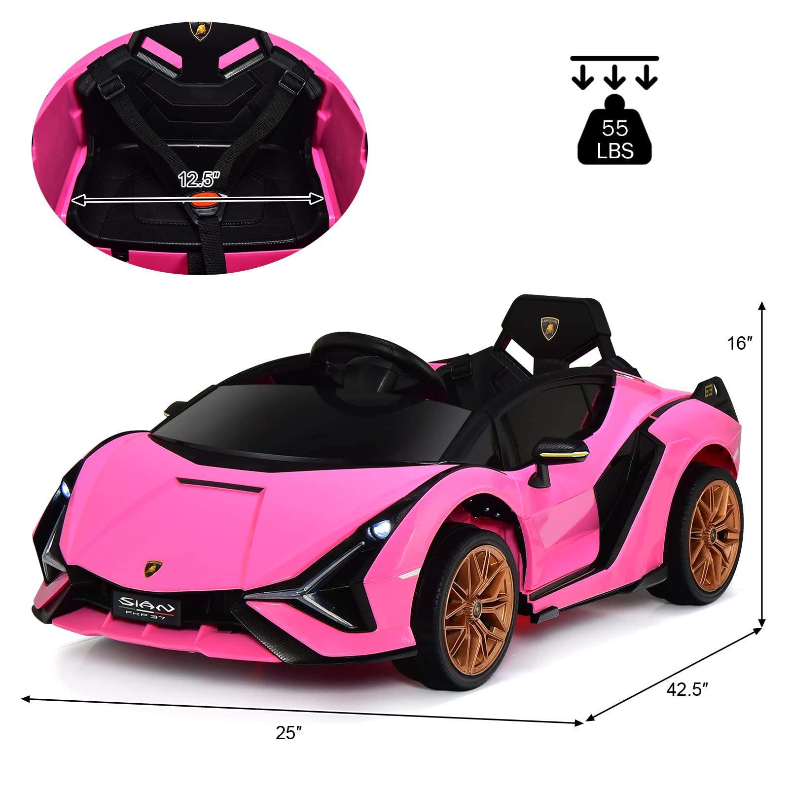 INFANS 12V Licensed Lamborghini Sian Kids Ride on Car with Parent Remote Control, Electric Toy Roadster Carbon Fiber Textured