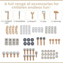 INFANS Tool Bench Set for Toddlers, Kids Wooden Workbench with Blackboard Construction Building Tools and 62 Accessories