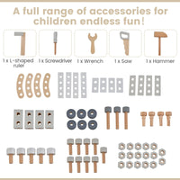 INFANS Tool Bench Set for Toddlers, Kids Wooden Workbench with Blackboard Construction Building Tools and 62 Accessories