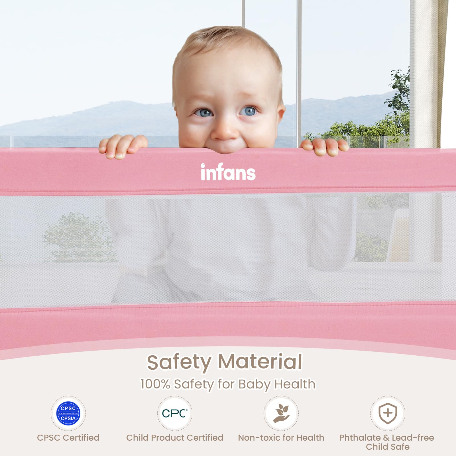 INFANS Bed Rail for Toddlers, 59" Foldable Safety Baby Crib Rail Fit for Kids Twin, Extra Long Swing Down Bed Guardrail for Convertible Crib, Queen, Full, King Mattress Side Guard