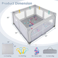 INFANS Foldable Baby Playpen with Mat, Large Baby Play Yard for Infant with 50 Ocean Balls, Fence Toddler Activity Center