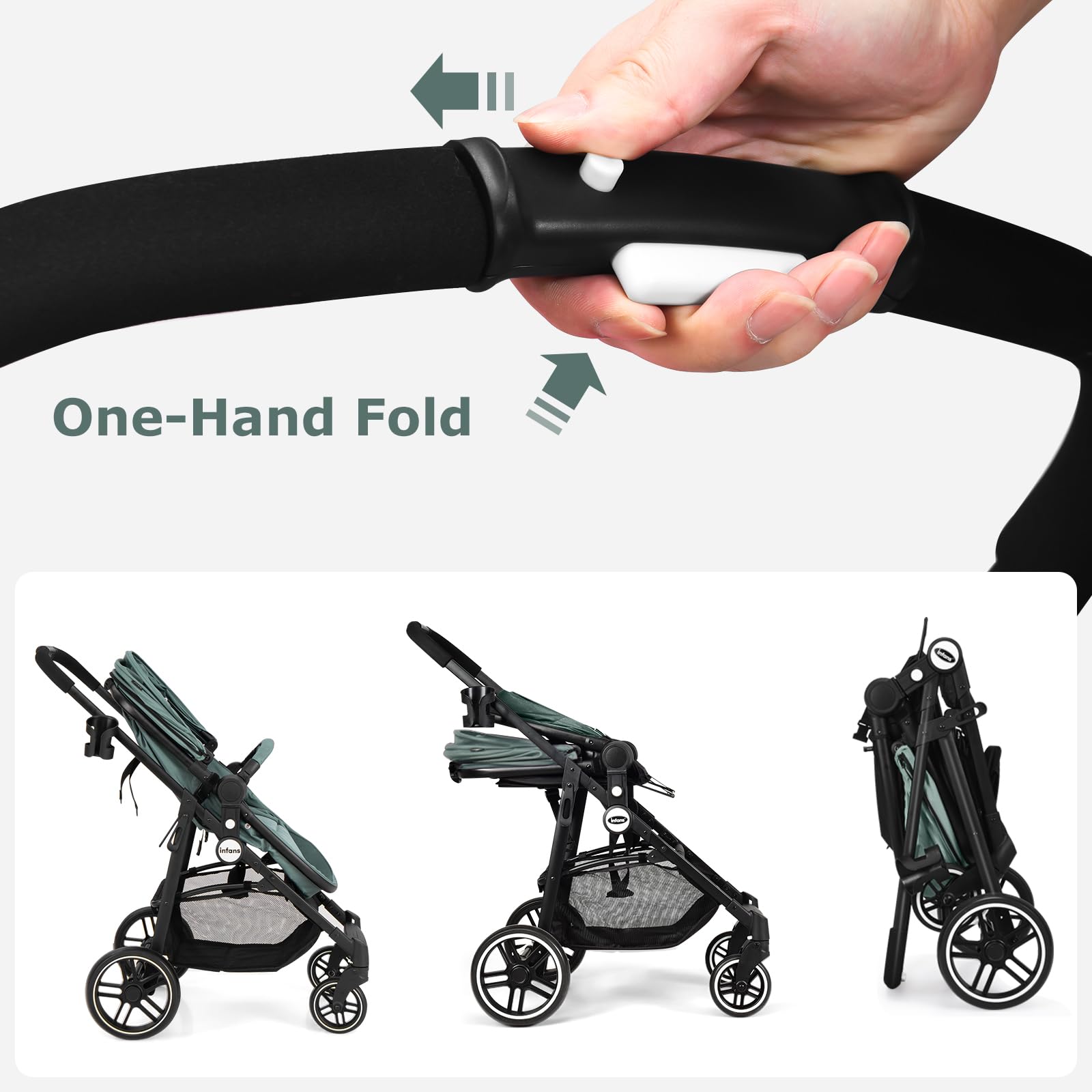 INFANS 2 in 1 Baby Stroller, High Landscape Infant Stroller, Foldable Pushchair