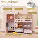 INFANS Kids Kitchen Playset, Toddler Wooden Pretend Cooking Toy Set with Acrylic Drawing Board Ice Machine Dishwasher