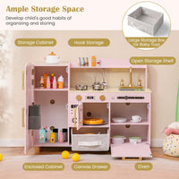 INFANS Kids Kitchen Playset, Toddler Wooden Pretend Cooking Toy Set with Acrylic Drawing Board Ice Machine Dishwasher