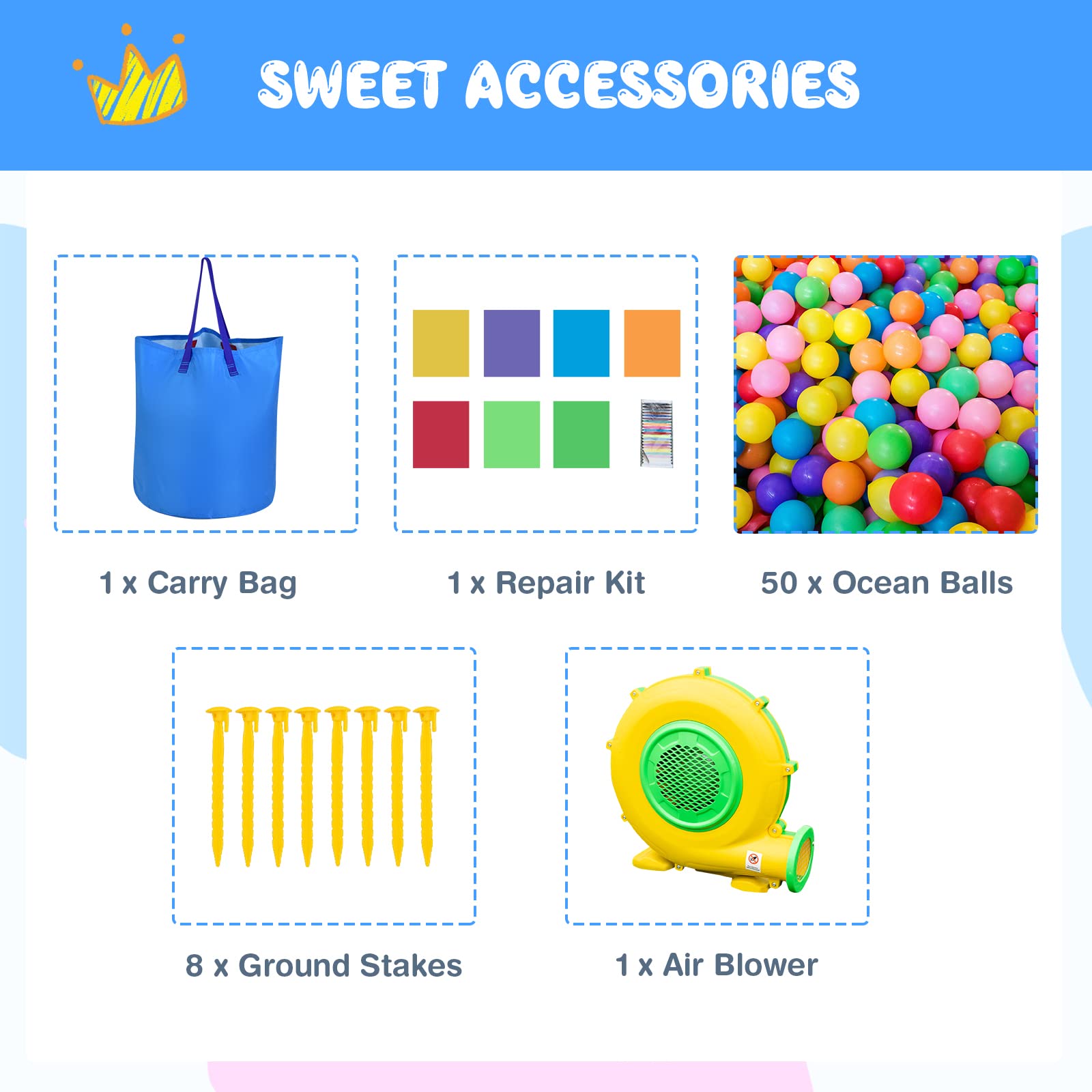 INFANS Inflatable Bounce House, Kids Candyland Pink Jumping Castle with Slide Ball Pit Basketball Rim